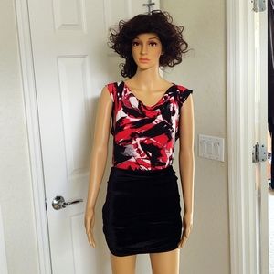 Kasper Abstract Print Cowl Neck Cap  Sleeve Top